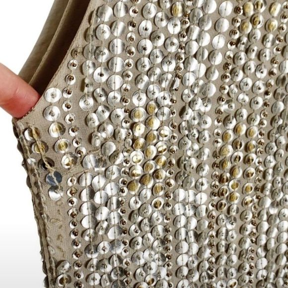 Sz 6 Alice+Olivia Glam A Line Dress Size 6 Champage Silver Sparkle A Line Dress - Picture 13 of 16